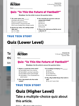 Two quiz worksheets titled Is This the Future of Football, labeled Lower Level and Higher Level