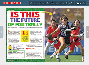 Cover of Scholastic magazine with the headline Is This the Future of Football? about flag football