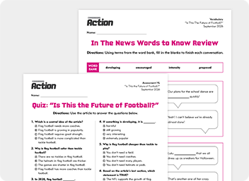 Two educational worksheets about the future of football with vocabulary and quiz activities