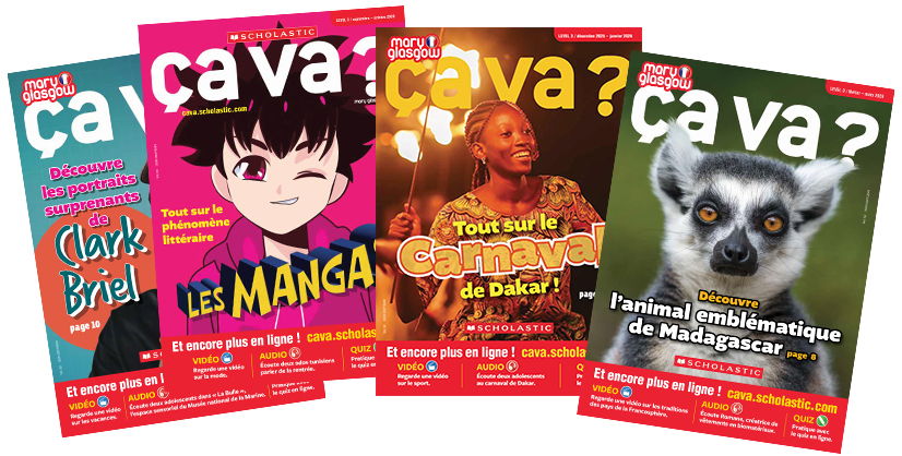 Four issues of Ça Va, a French-language magazine published by Scholastic