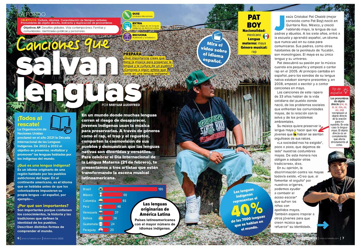 A magazine spread about Pat Boy, a Mexican rapper who performs in the Maya language
