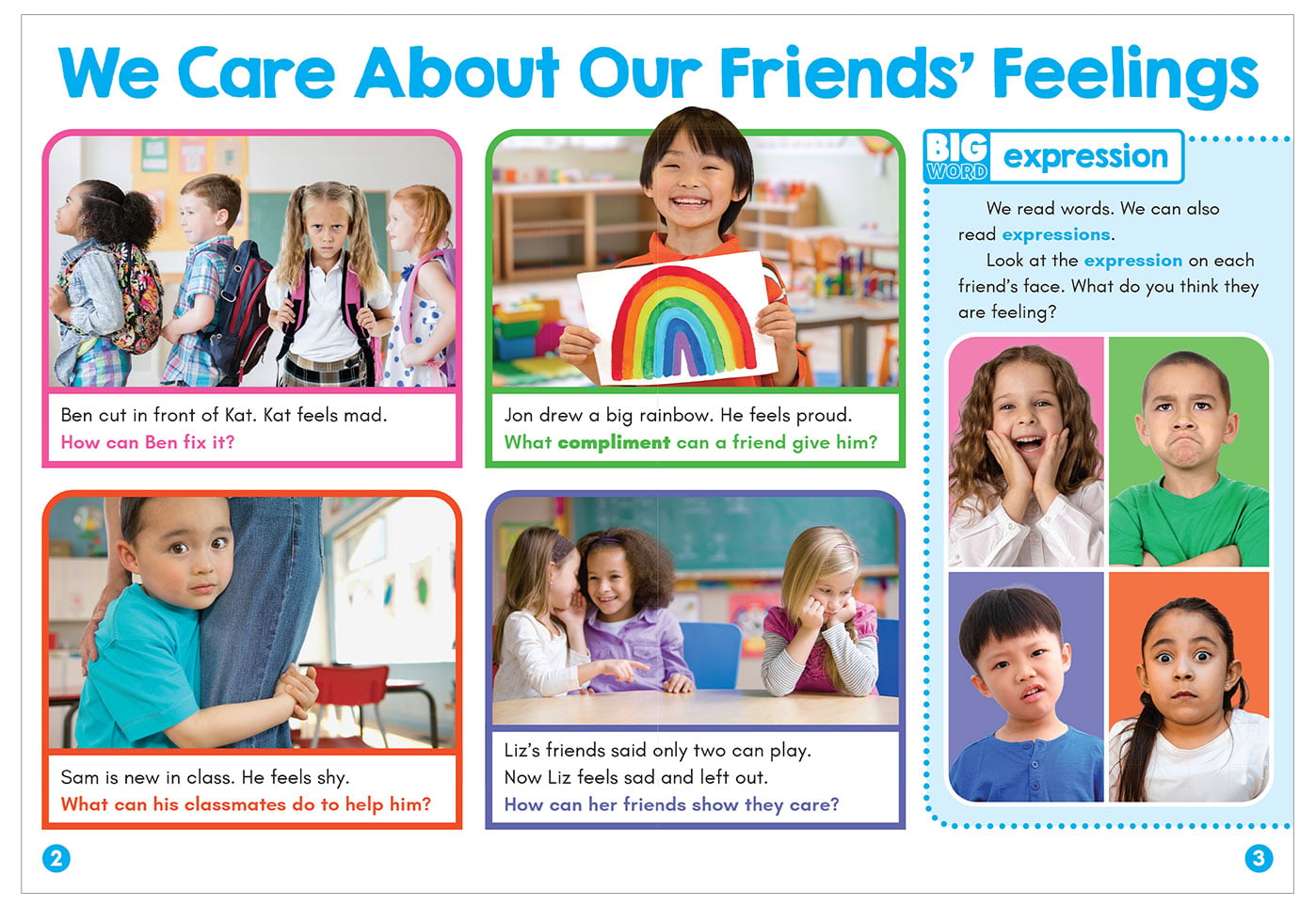 Collage that explores how children recognize and respond to each other's feelings at school