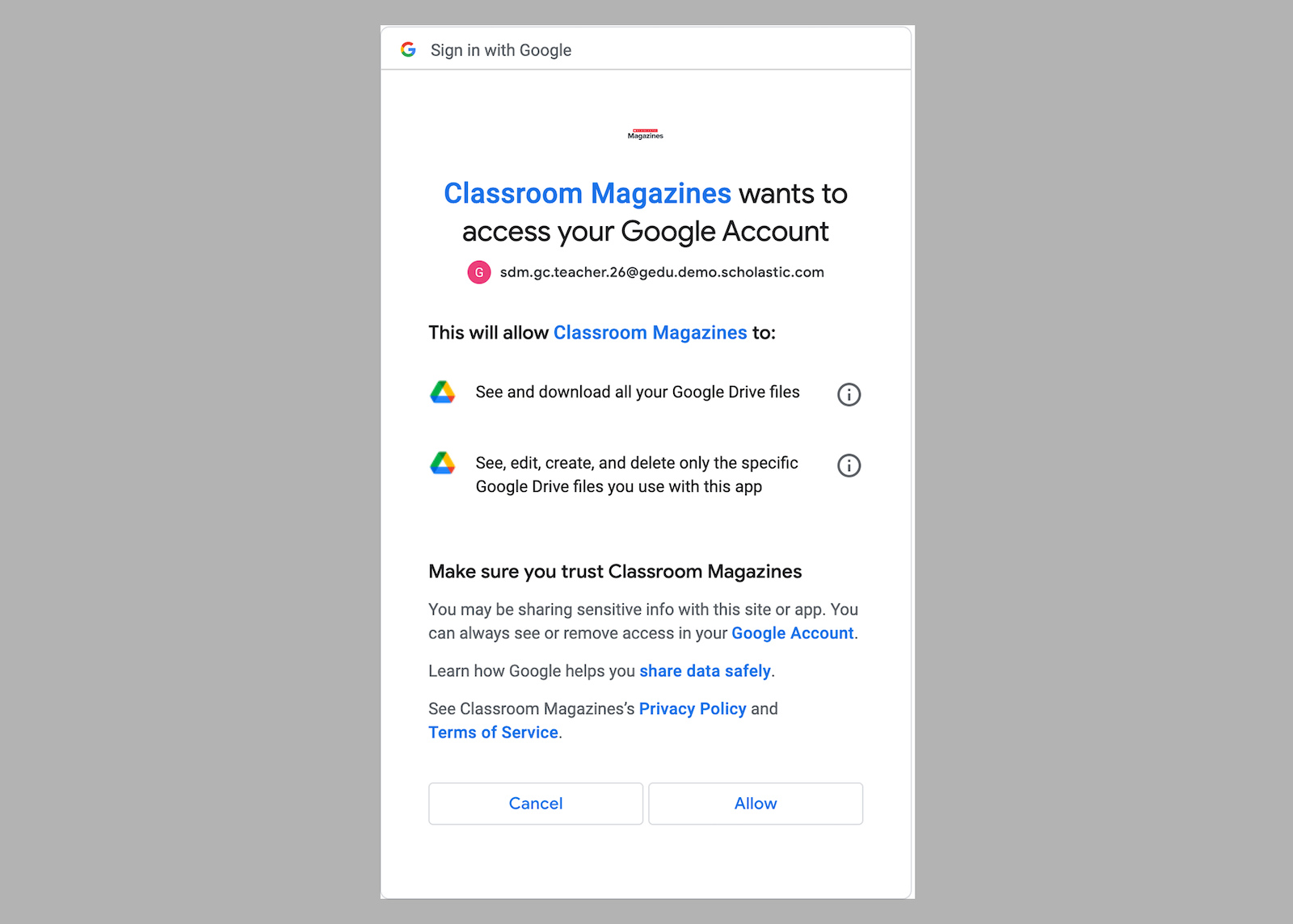 Sign In to Google Classroom