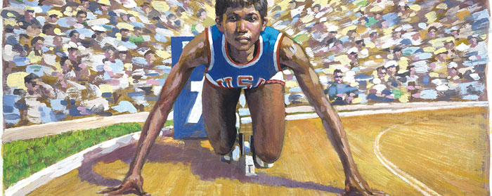 illustration of a runner in starting position for a race