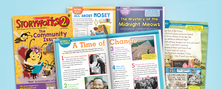 An assortment of Storyworks 2 magazine spreads
