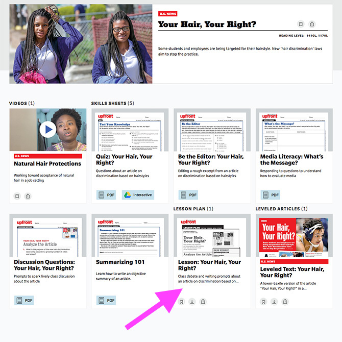 links to an Upfront article's resources